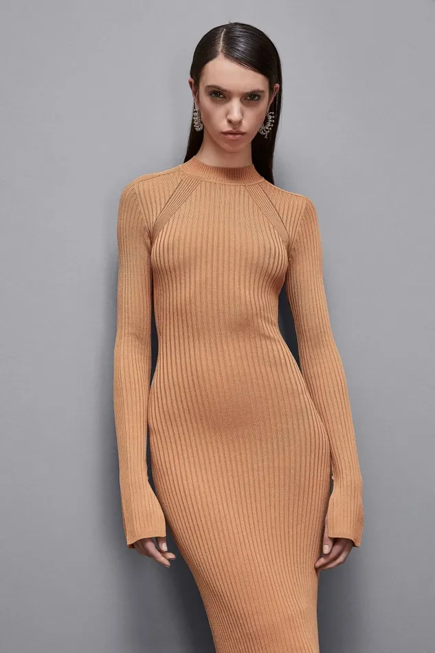 Patrizia Pepe Dresses Ribbed Viscose Blend Dress Brown 8211 Women