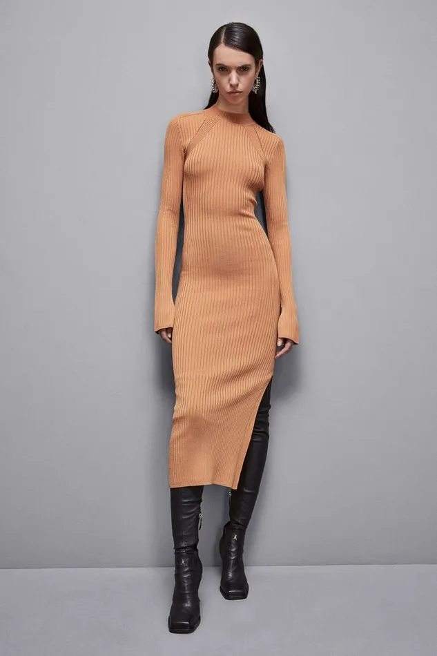 Patrizia Pepe Dresses Ribbed Viscose Blend Dress Brown 8211 Women