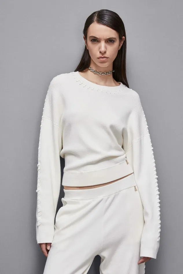 Patrizia Pepe Knitwear LongSleeved Viscose Blend Sweater White 8211 Women