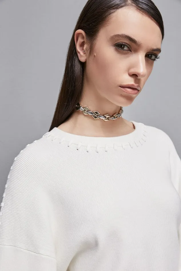 Patrizia Pepe Knitwear LongSleeved Viscose Blend Sweater White 8211 Women