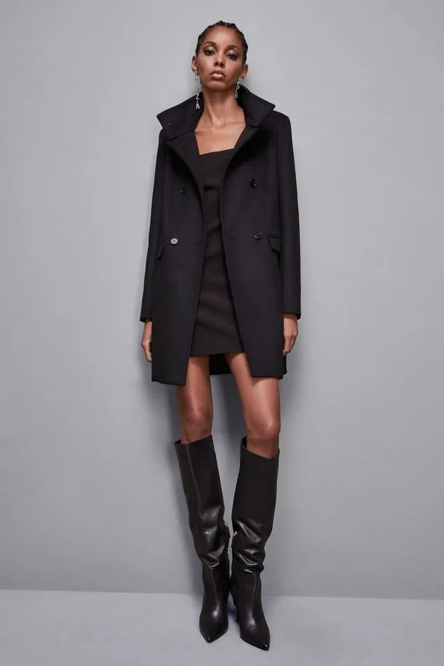 Patrizia Pepe Outerwear Essential High Necked Cloth Coat Black 8211 Women