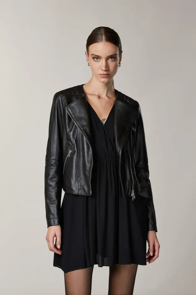 Patrizia Pepe Outerwear Leather Biker Jacket With TopStitching Black 8211 Women Patrizia Pepe Outerwear Leather Biker Jacket With TopStitching Black 8211 Women