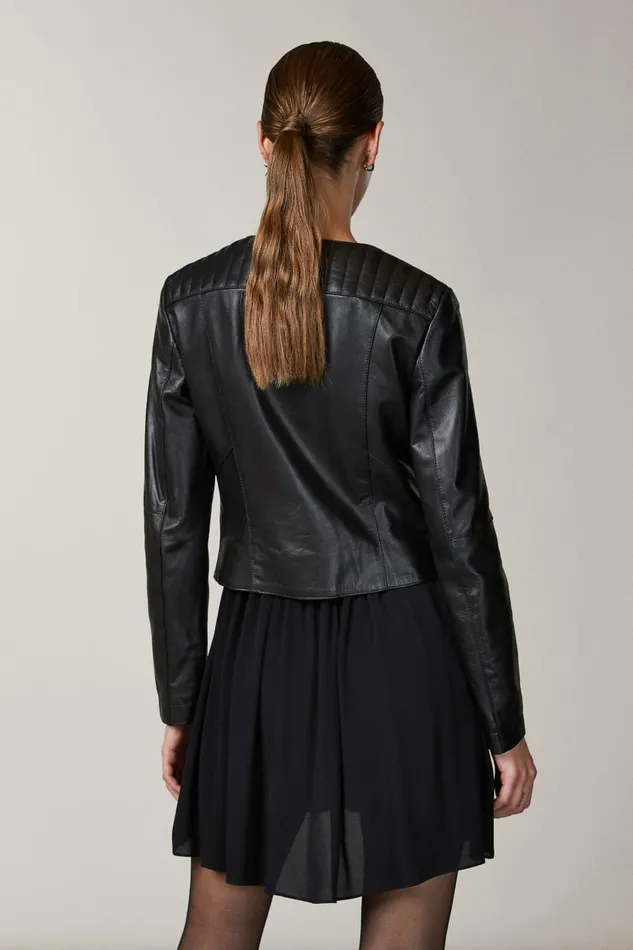 Patrizia Pepe Outerwear Leather Biker Jacket With TopStitching Black 8211 Women
