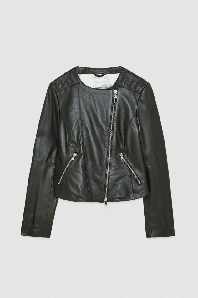 Patrizia Pepe Outerwear Leather Biker Jacket With TopStitching Black 8211 Women