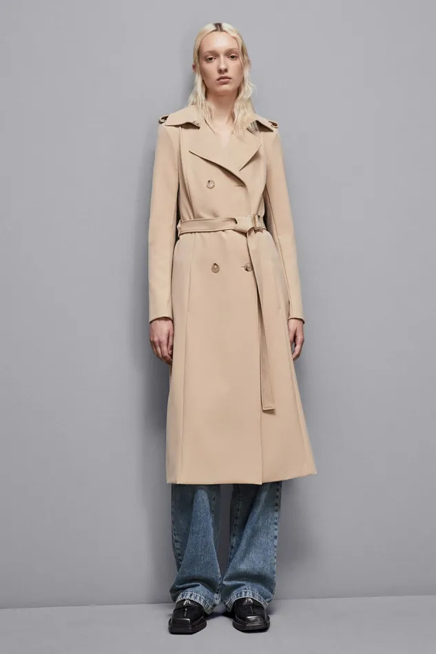 Patrizia Pepe Outerwear Trench Coat With Buckle Made Of Bielastic Nylon Beige 8211 Women