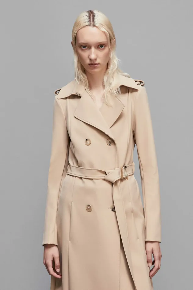 Patrizia Pepe Outerwear Trench Coat With Buckle Made Of Bielastic Nylon Beige 8211 Women