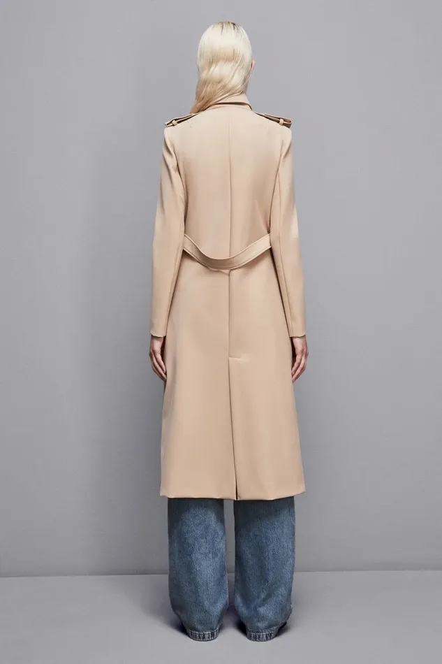 Patrizia Pepe Outerwear Trench Coat With Buckle Made Of Bielastic Nylon Beige 8211 Women