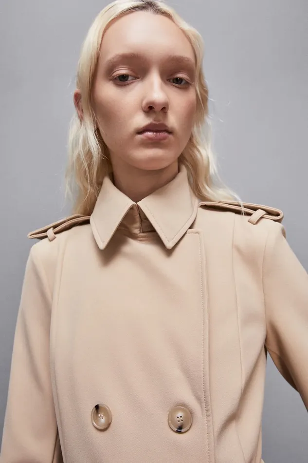 Patrizia Pepe Outerwear Trench Coat With Buckle Made Of Bielastic Nylon Beige 8211 Women
