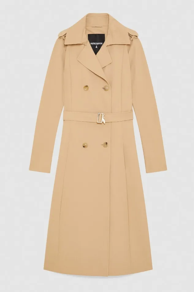 Patrizia Pepe Outerwear Trench Coat With Buckle Made Of Bielastic Nylon Beige 8211 Women