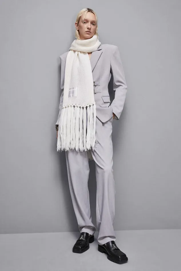 Patrizia Pepe Scarves Ribbed Scarf With Fabric Fringes White 8211 Women