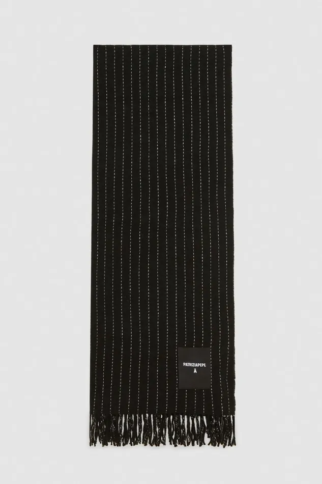 Patrizia Pepe Scarves WoolBlend Pinstripe Scarf Black 8211 Women