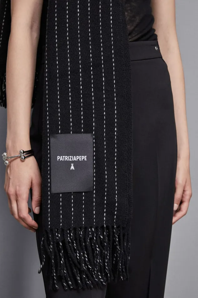 Patrizia Pepe Scarves WoolBlend Pinstripe Scarf Black 8211 Women