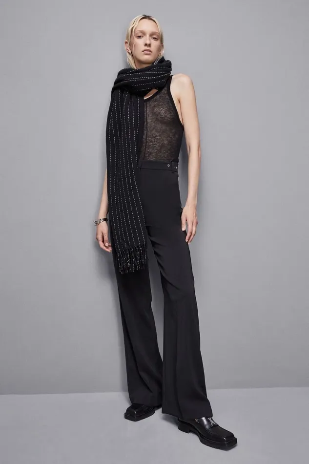 Patrizia Pepe Scarves WoolBlend Pinstripe Scarf Black 8211 Women