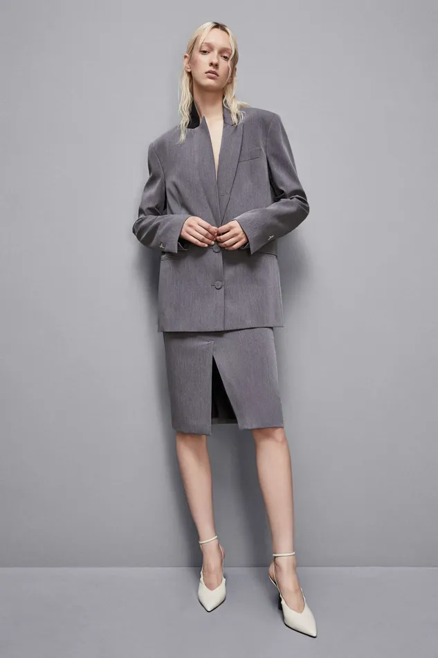 Patrizia Pepe Tailleur Essential Viscose Slit Skirt Grey 8211 Women