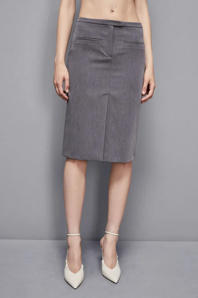 Patrizia Pepe Tailleur Essential Viscose Slit Skirt Grey 8211 Women