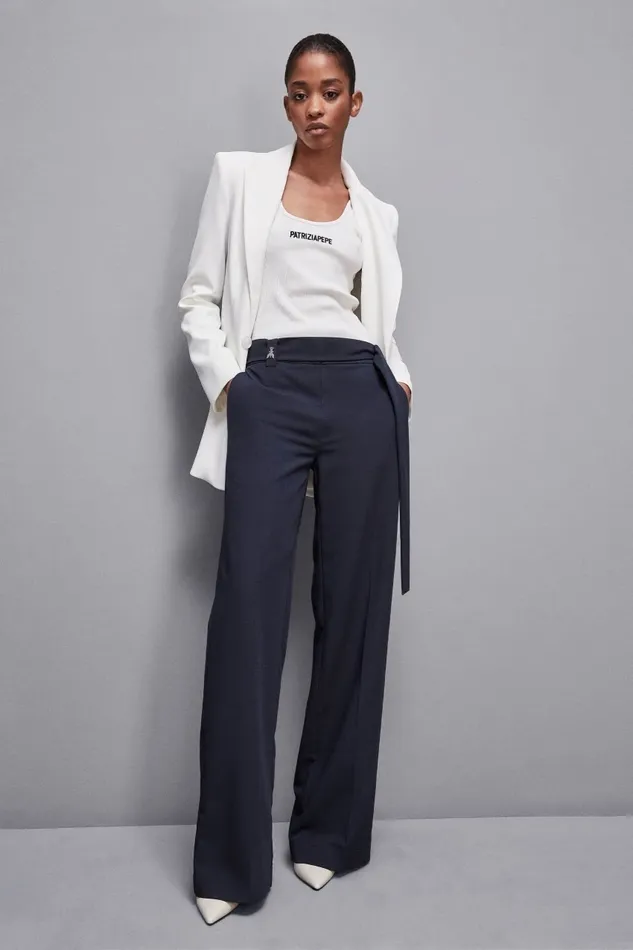 Patrizia Pepe Tailleur Regular Fit Gabardine Pants Blue 8211 Women