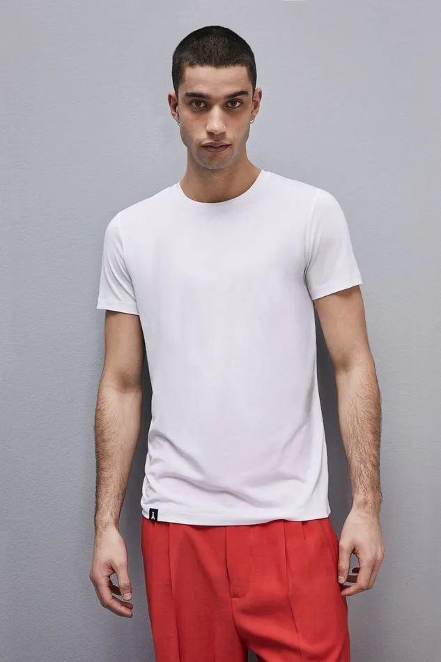 Patrizia Pepe Tops and Shirts Slim Fit TShirt In Lyocell Jersey And Cotton White 8211 Men