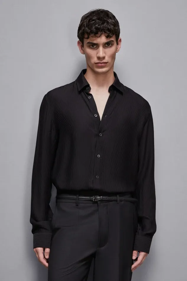 Patrizia Pepe Tops and Shirts Viscose Twill Jacquard Shirt Black 8211 Men