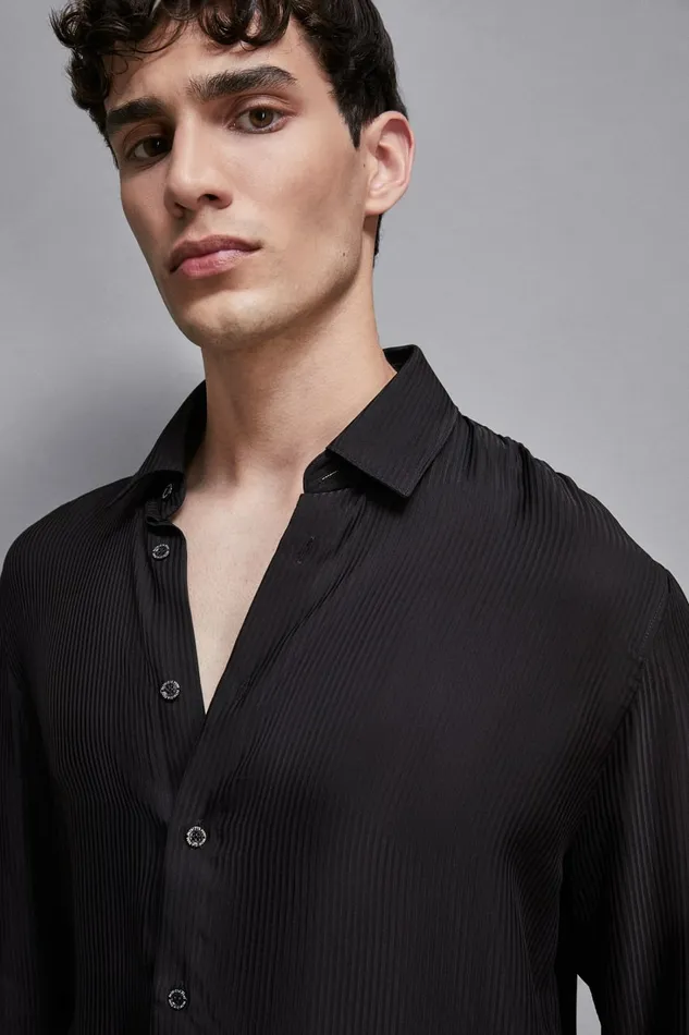 Patrizia Pepe Tops and Shirts Viscose Twill Jacquard Shirt Black 8211 Men