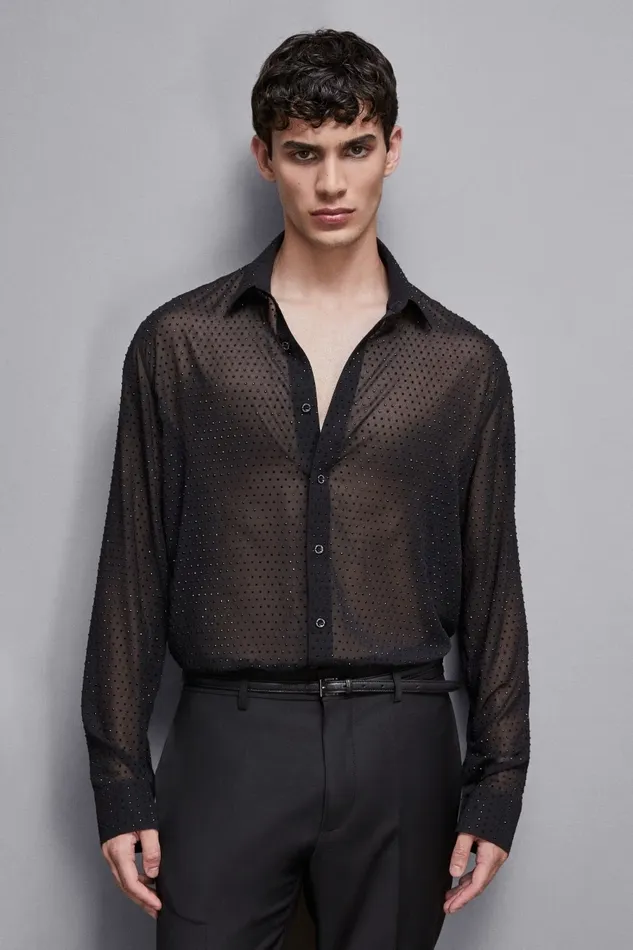 Patrizia Pepe Tops and Shirts Voile Shirt With Rhinestones Black 8211 Men
