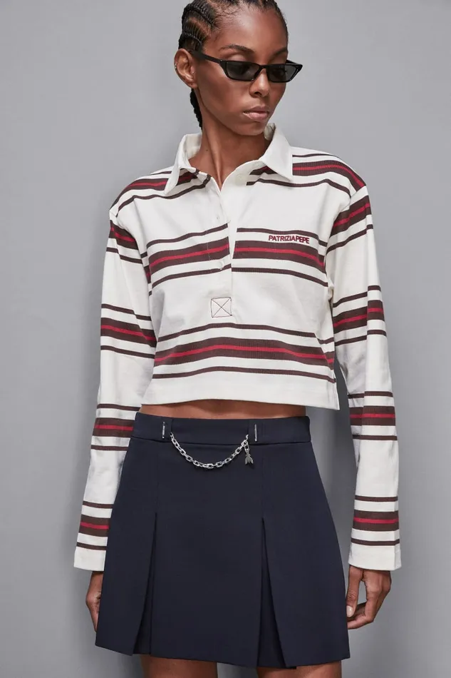 Patrizia Pepe Tops Cropped Polo Shirt With Long Sleeves Brown 8211 Women