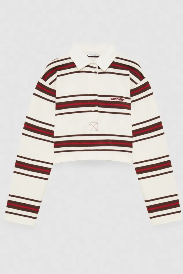 Patrizia Pepe Tops Cropped Polo Shirt With Long Sleeves Brown 8211 Women