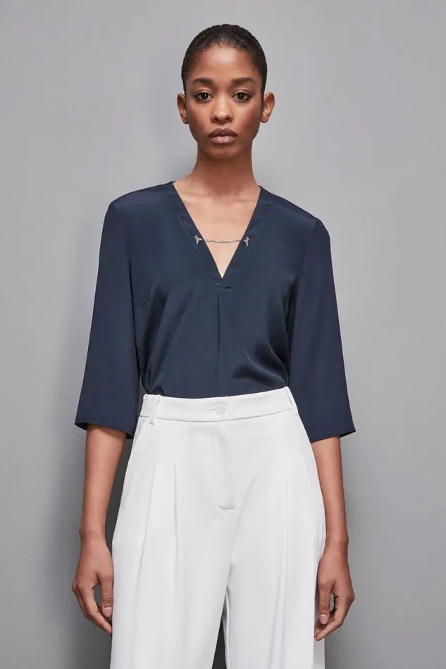 Patrizia Pepe Tops Silk Blend Regular Fit Tunic Blue 8211 Women