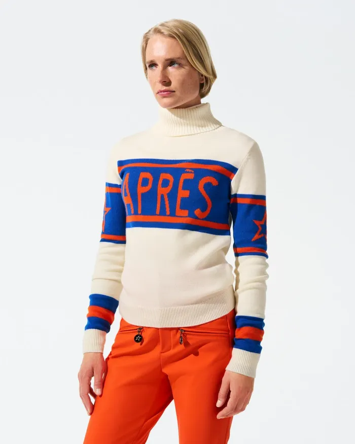 Perfect Moment Aprs Merino Wool Sweater Royal Blue and Burnt Orange Women Tops