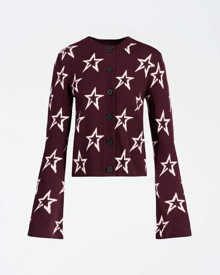 Perfect Moment Chalet Merino Wool Cardigan Burgundy Women Tops