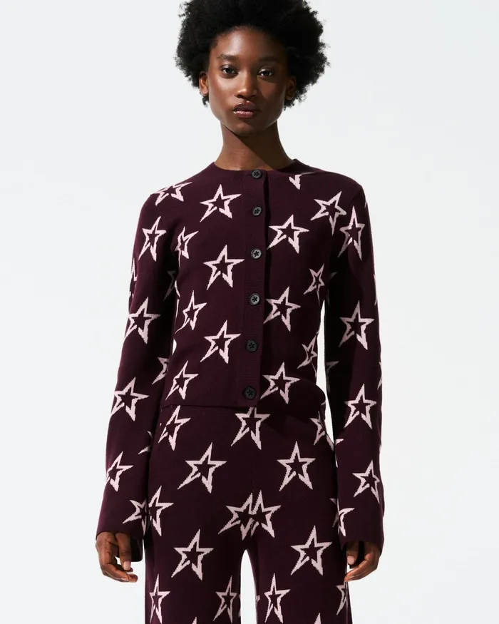 Perfect Moment Chalet Merino Wool Cardigan Burgundy Women Tops