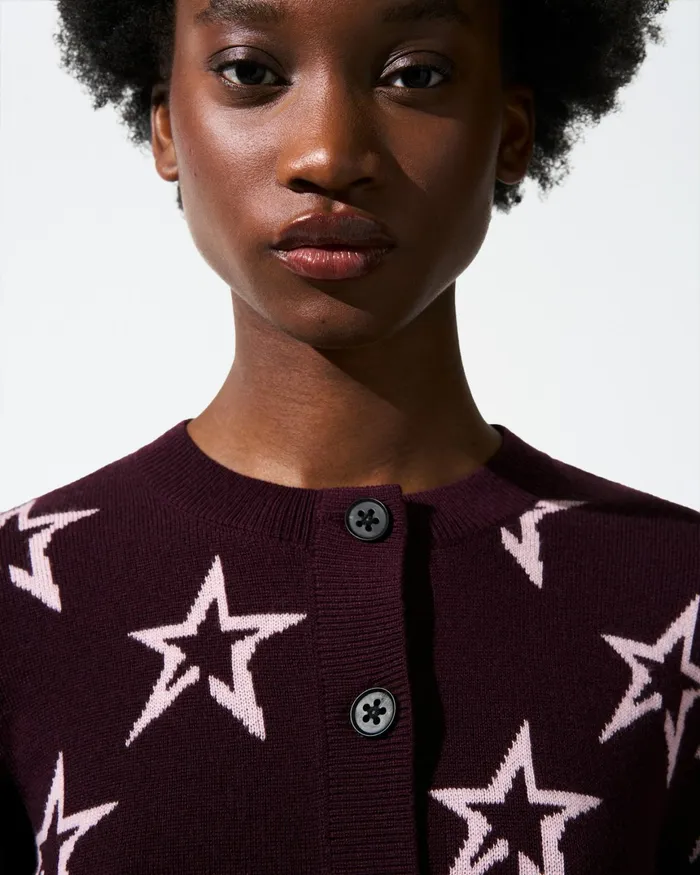 Perfect Moment Chalet Merino Wool Cardigan Burgundy Women Tops