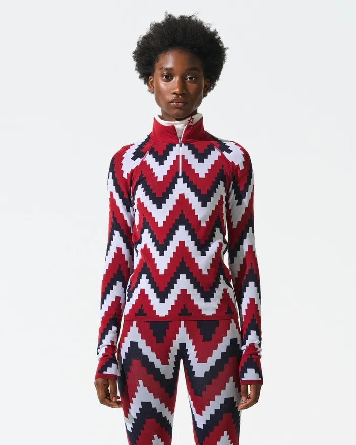 Perfect Moment Chevron 14Zip Base Layer Top Red Women Base Layers