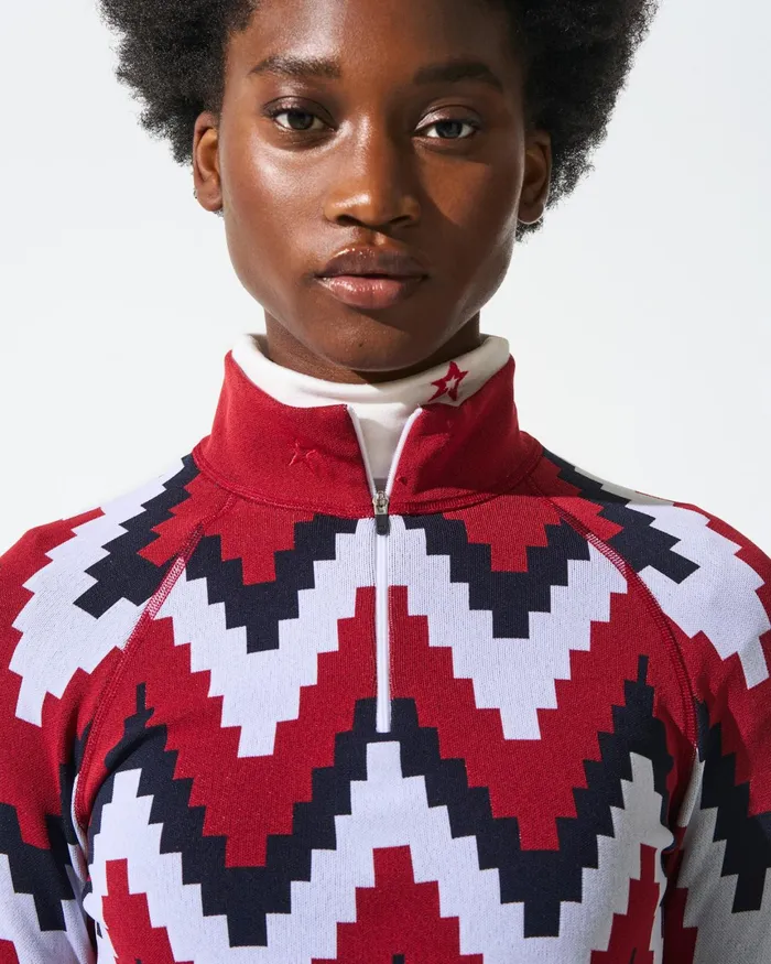 Perfect Moment Chevron 14Zip Base Layer Top Red Women Base Layers