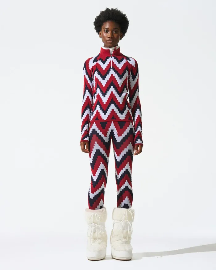 Perfect Moment Chevron 14Zip Base Layer Top Red Women Base Layers