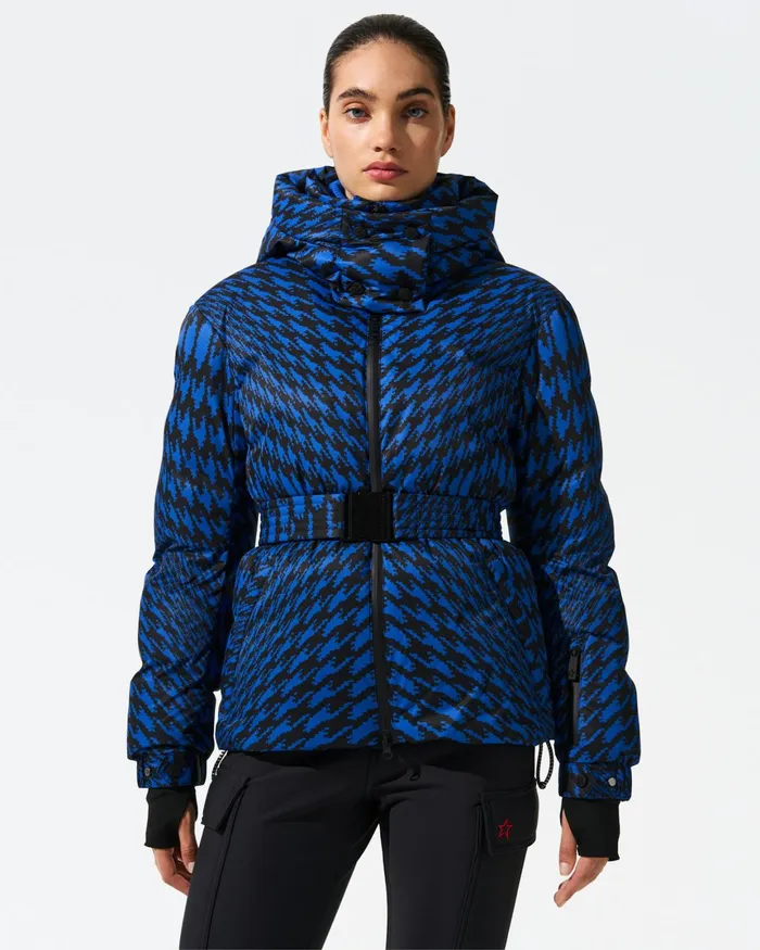 Perfect Moment Twisted Houndstooth Candice Down Parka Jacket Indigo Twisted Houndstooth Women Jackets