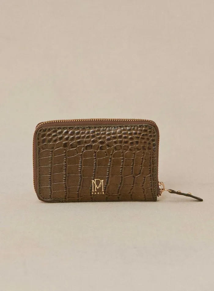 Petite Mendigote Little Leather Shop Fw24 Porte Carte Edouard Croco Khaki 8211 Women