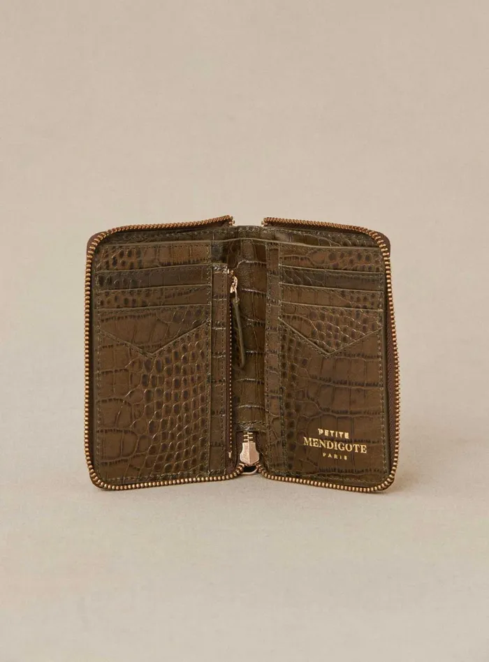 Petite Mendigote Little Leather Shop Fw24 Porte Carte Edouard Croco Khaki 8211 Women