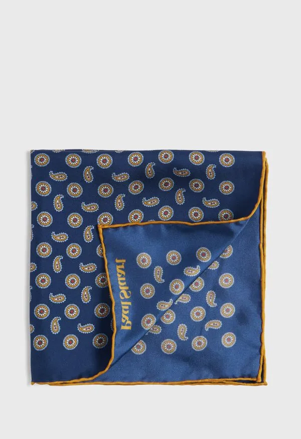 Pocket Squares Paulstuart Mens Printed Silk Tossed Medallion Pocket Square Blue