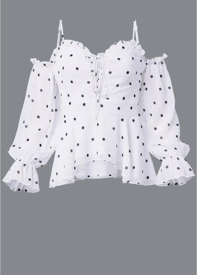 POLKA DOT COLD SHOULDER TOP White and Black Women VENUS Night Out Tops POLKA DOT COLD SHOULDER TOP White and Black Women VENUS Night Out Tops