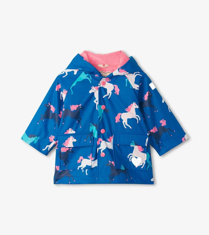Prancing Horses Colour Changing Terry Lined Baby Rain Jacket Hatley