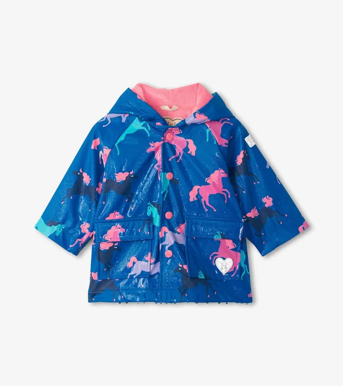 Prancing Horses Colour Changing Terry Lined Baby Rain Jacket Hatley