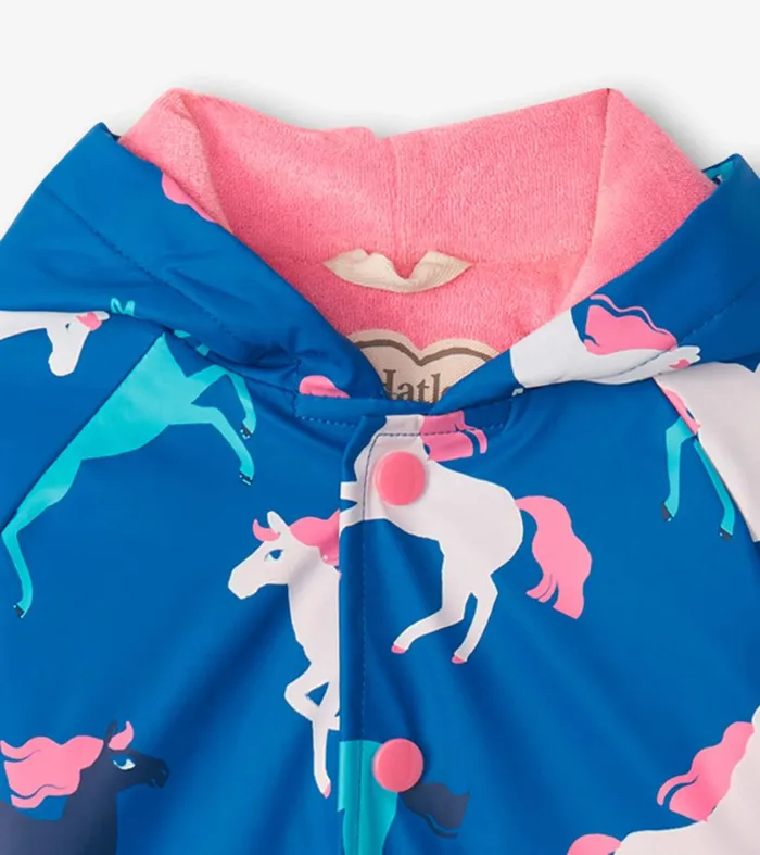 Prancing Horses Colour Changing Terry Lined Baby Rain Jacket Hatley