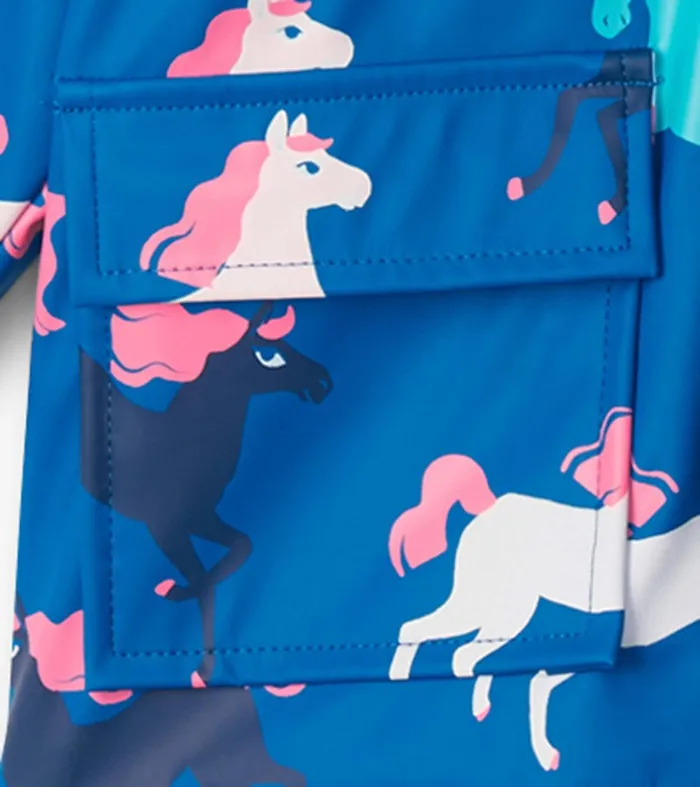 Prancing Horses Colour Changing Terry Lined Baby Rain Jacket Hatley