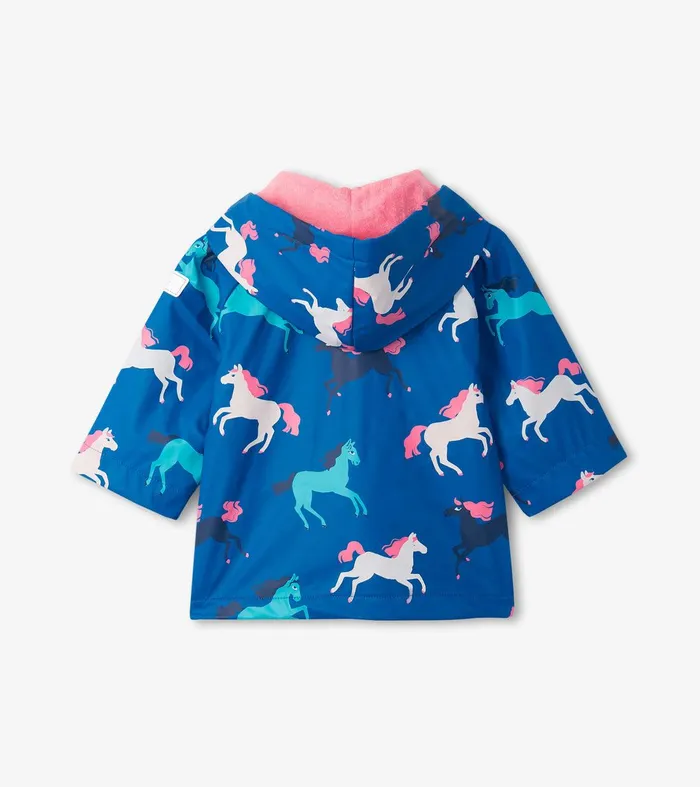 Prancing Horses Colour Changing Terry Lined Baby Rain Jacket Hatley