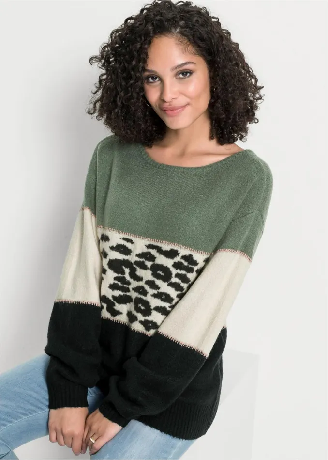 Printed Color Block Sweater Black Multi Women VENUS Pullover