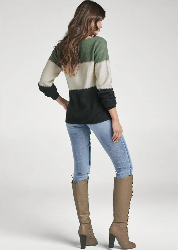 Printed Color Block Sweater Black Multi Women VENUS Pullover