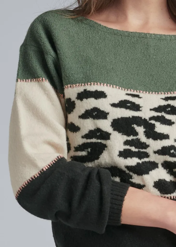 Printed Color Block Sweater Black Multi Women VENUS Pullover