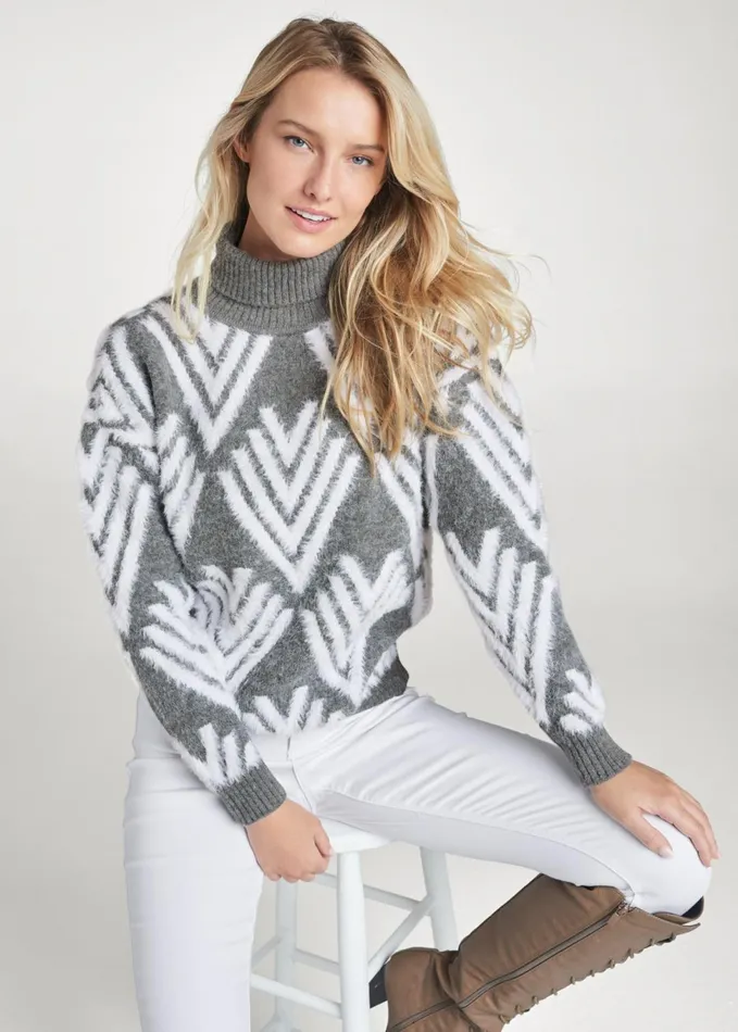 PRINTED EYELASH TURTLENECK Grey Multi Women VENUS Turtleneck and Mock Neck