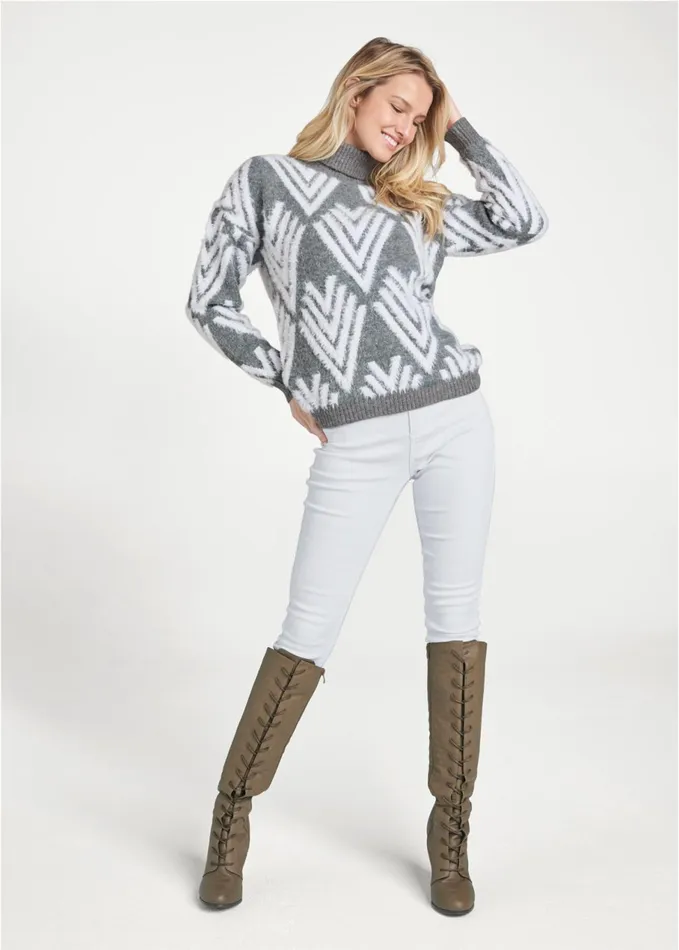 PRINTED EYELASH TURTLENECK Grey Multi Women VENUS Turtleneck and Mock Neck