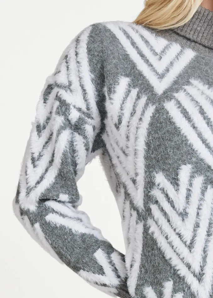 PRINTED EYELASH TURTLENECK Grey Multi Women VENUS Turtleneck and Mock Neck